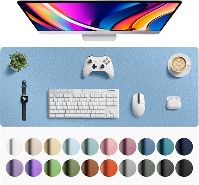 Aothia Faux Leather Desk Mat for Keyboard & Mouse (Sky Blue, 42" x 17") | Large desk mat for keyboard, mouse and laptop, creating a clean, organized workspace for work, study and everyday use