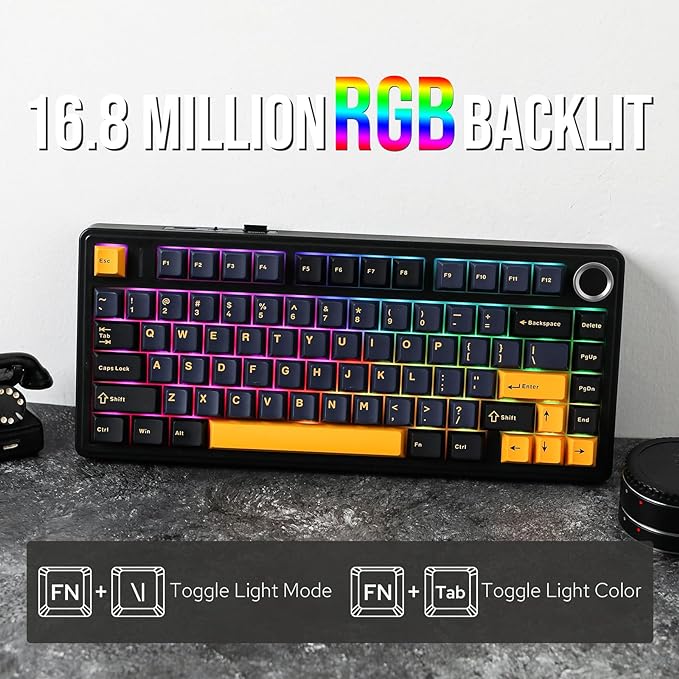 EPOMAKER x Aula F75 Gasket Mechanical Keyboard, 75% Wireless Hot Swappable Gaming Keyboard with Five-Layer Padding&Knob, BT/2.4GHz/USB-C, RGB (Black, LEOBOG Reaper Switch)