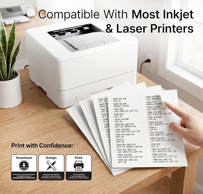 3 7/16" X 2/3" Matte White Printable Labels (250 Sheets, 7500 Stickers) | File Folder, Address, Mailing Labels for Laser & Inkjet Printers - Spartan Industrial Template R012