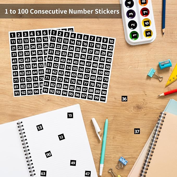 STARLIBOO 1 to 100 Consecutive Number Stickers, 0.4 inch Square Small Number Stickers Labels for Inventory, Storage, Organizing, Boxes, Bins, Toolbox, Locker (3000 Labels, Black)