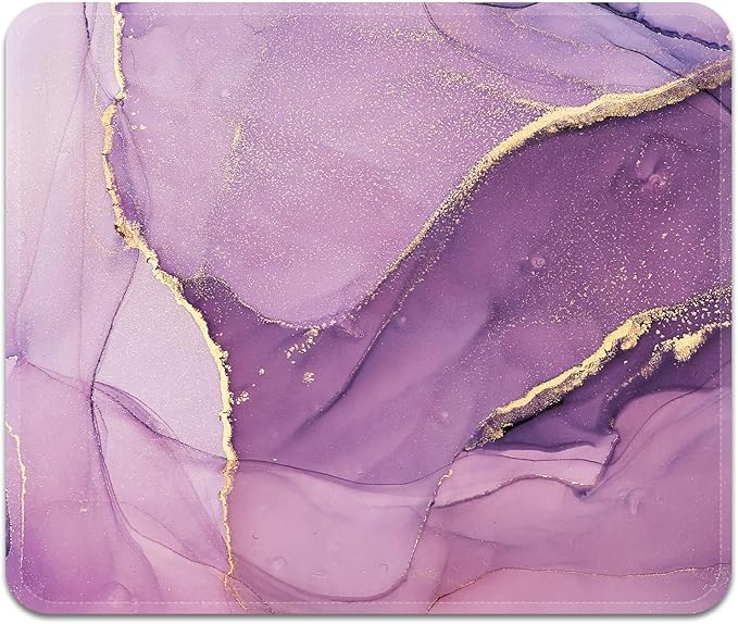Mouse Pad with Stitched Edges - Elegant Marble Mousepad for Women, 9.25 x 7.75 inch Washable Square Desk Pad, Non-Slip Rubber Base, Office Home Laptop Accessories - Violet Marble