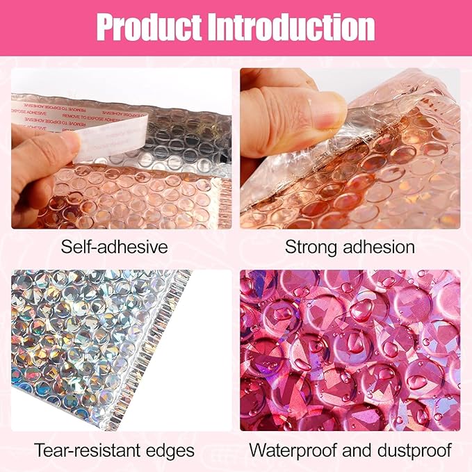 60 Pcs Holographic Bubble Mailers,6 x 9 Inch Metallic Bubble Mailers,Waterproof Shipping Bags,Poly Padded Envelopes,Self Sealing Cushion Envelopes for Mailing,Packing,Small Business (Multicolor-A)