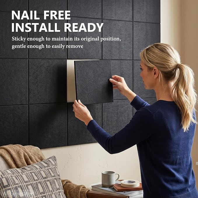 20 Pack Large Cork Board for Walls 60" x 48"(Black) | Felt Bulletin Board with Push Pins & Adhesive Tabs, Felt Wall Tiles Pin Board for Walls Home Office School Decor