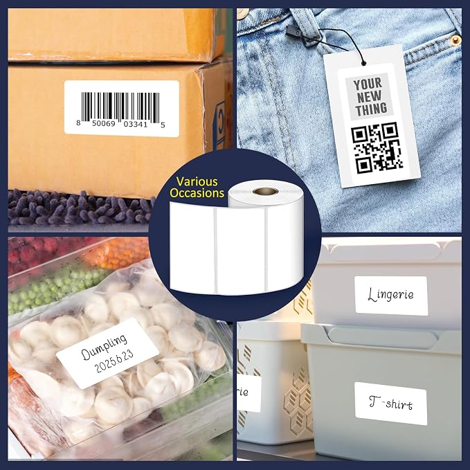 L LIKED 4" x 2" Direct Thermal Labels, 750 Barcode Shipping Labels | Permanent Adhesive, BPA Free, Block Old Information, Perforated, Compatible with Rollo, Zebra and Other Desktop Printers