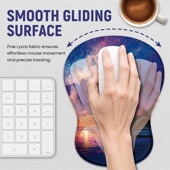 Ergonomic Mouse Pad with Wrist Rest, Gel Wrist Support, Sunrise | 10.2 x 7.6 in Mouse Pad with Smooth Fabric Surface and Non-Slip Rubber Base for Office, Home, Study, and Gaming