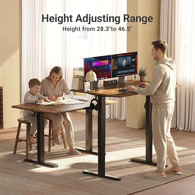 Claiks Electric Height Adjustable Standing Desk, 48x24 Inch, Rustic Brown | Smooth Height Adjustment, 3 Memory Presets, Cable Management Hub&Hook, Stable Steel Frame, 176lbs Capacity, Easy Assembly