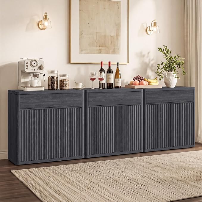 SICOTAS Buffet Cabinet with Storage - Accent Fluted Storage Cabinet with 6 Doors & 3 Drawers Sideboard Credenza Buffet Table Console Cabinets for Living Room Kitchen Dining Room Entryway Office