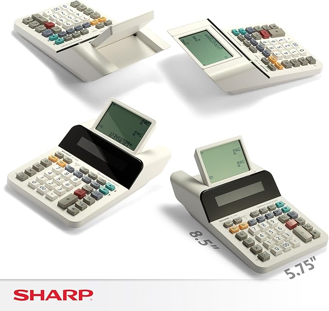 Sharp El-1501 Compact Cordless Paperless Large 12-Digit Display Desktop Printing Calculator That Utilizes Printing Calculator Logic
