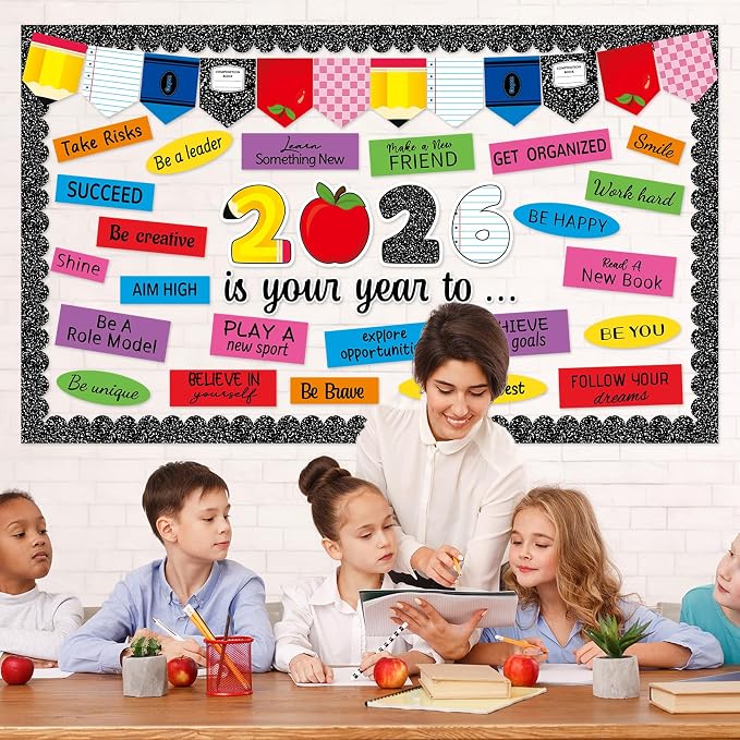 This is Your Year Bulletin Board Set Motivational Classroom Decorations Composition Notebook Paper Cutout Colorful Inspirational Affirmation Bulletin Board Border for Back to School Wall Door Decor