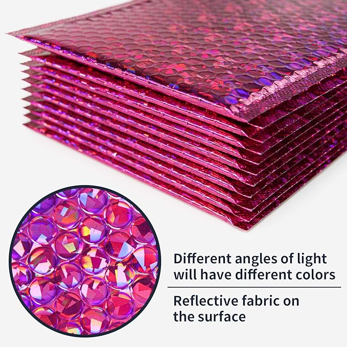 30 PCS 7 x 11 Inch Holographic Mailer, Mailing Envelopes Bubble Padded, Poly Bubble Mailers Padded Envelope Waterproof, Self Sealing Cushion Envelopes for Mailing Packing Shipping (Red)