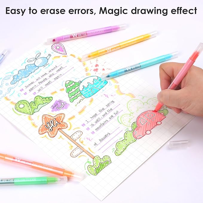 Erasable Highlighters Pastel Colors, 10 Colors Muted Dual Tip Markers, No Bleed Aesthetic Highlighters for Bible, Journaling, School Office Supplies, Double Ended Fine & Chisel Tip, Smooth Dry Fast