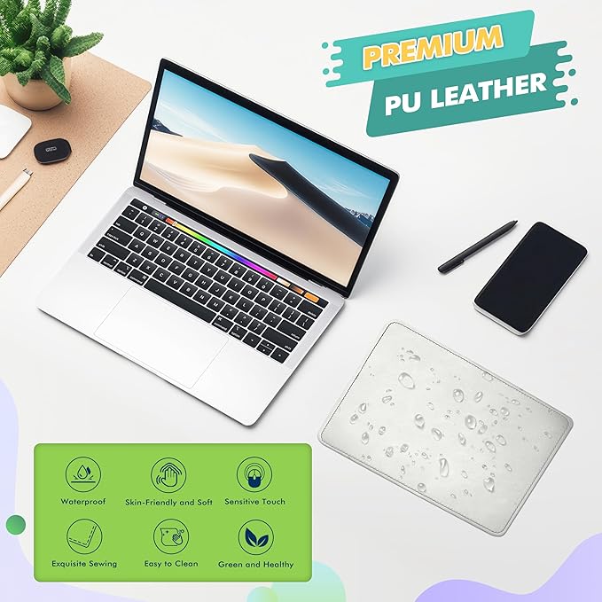 Mouse Pad, PU Mouse Pad，Leather Mouse Pad with Stitched Edge Micro-Fiber Base with Non-Slip Waterproof，Mouse Pad for Computers，Laptop, 8x11Inch (Silver)