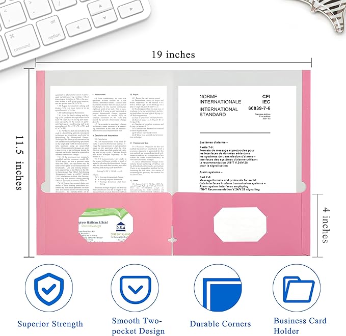 Zzrywuty Pink File Folders with Pockets Letter Size,50-Pack Paper Folders with Card Slot,Two Pocket Folders for School Students,Businessmen,Home and Office Workers
