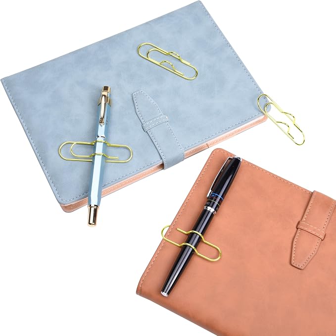 Wisdompro 12 Pack Paper Clip Pen Holder for Notebook, Journal, Book, Gold | 2.6 x 0.7 inch, Stainless Steel, Oversized Paperclip Pencil Holder for Travelers Planner, Binder, Clipboard, Bible, Notes