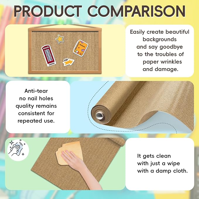 Bulletin Board Fabric Roll, Burlap Texture, Self-Healing, 4x15ft | Easy To Cut & Customize, Tear Resistant Design, Pin-Friendly Surface, Perfect For Classroom Displays And DIY Projects