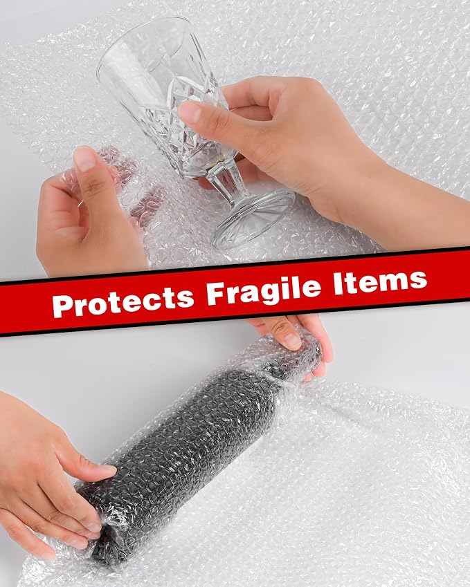 2-Pack Bubble Cushioning Wrap Rolls, 3/16" x 8" x 72' ft Total [2 Rolls of 36 Feet], Perforated 12" 20 Fragile Stickers for Shipping, Packaging, Mailing