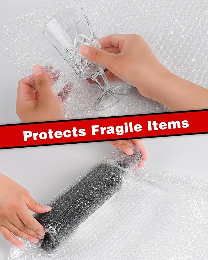 2-Pack Bubble Cushioning Wrap Rolls, 3/16" x 15" x 72' ft Total [2 Rolls of 36 Feet], Perforated 12" 20 Fragile Stickers for Shipping, Packaging, Mailing