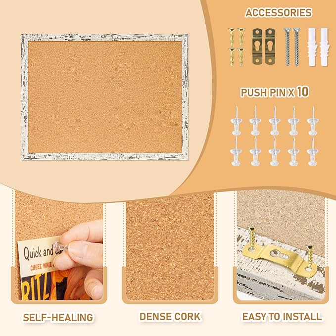 DOLLAR BOSS Cork Board, 24" X 18" Birch Bark Framed Bulletin Board | Decorative Pin Board, Wall Hanging Notice Board, For Office & Home Decor Memo Display, With Pins