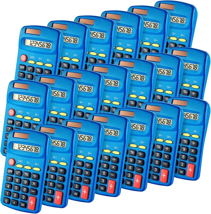 Youyole 20 Pieces Pocket Calculator Bulk Solar for Calculating Basic Mini Dual Power 10 Function Calculator Small for Display Desktop Office, No Battery