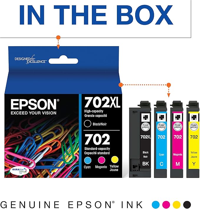 Epson 702 DURABrite Ultra Ink High Capacity Black & Standard Color Cartridge Combo Pack (T702XL-BCS) & 822 DURABrite Ultra Ink High Capacity Black & Standard Color Cartridge Combo Pack (T822XL-BCS)