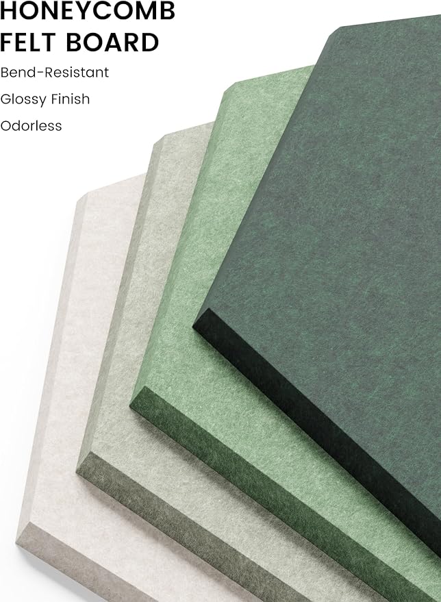 Fluxynara 8-Pack Hexagon Felt Bulletin Board Tiles, Sagewood | Cork Board Alternative with 50 Adhesive Tabs for Notes, Photos and Reminders in Home Offices, Dorm and Classrooms