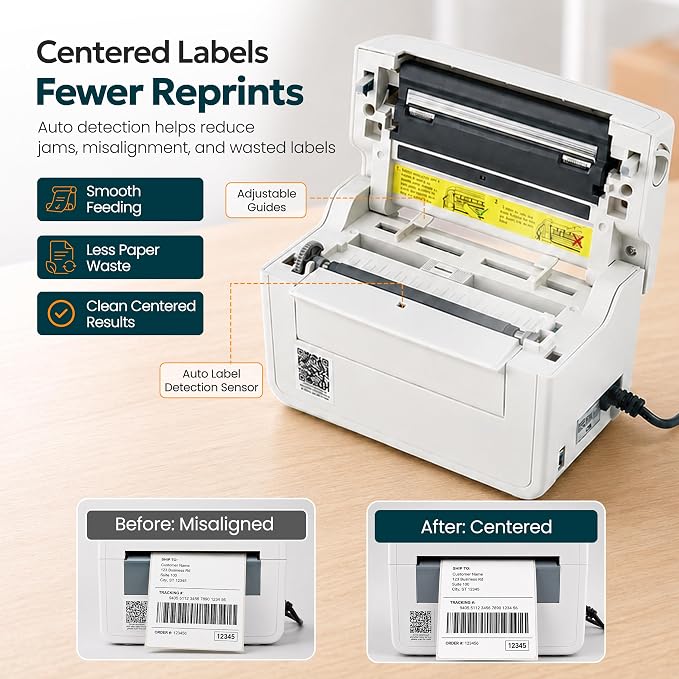 Bluetooth Shipping Label Printer, 4X6 Wireless Label Printer, USB Shipping Label Maker for Small Business, Compatible with iPhone, Android, Windows & Mac (White-1)