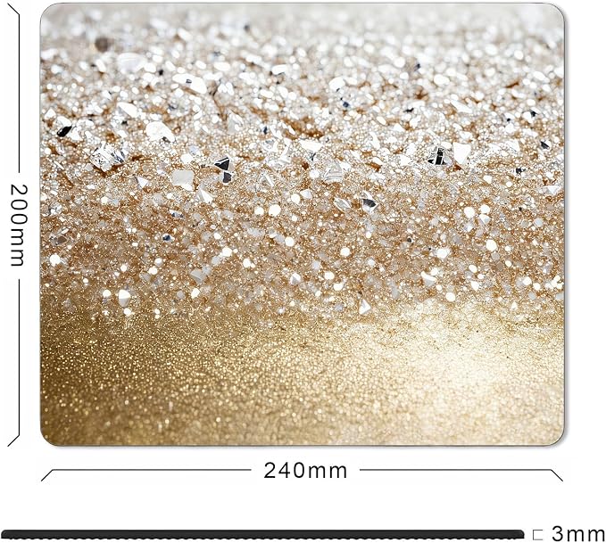 Square White and Gold Glitter Mouse Pad Small, Cute Mouse Pads for Laptop, Non-Slip Rubber Base Mousepad Washable Cloth, Computer Pad Decor Gifts, Coworker Gift for Girls
