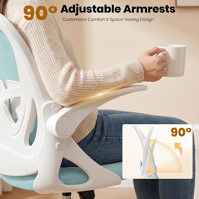 Drafting Chair Tall Office Chair with Flip-up Armrests Executive Ergonomic Computer Standing Desk Chair with Lumbar Support and Adjustable Footrest Ring（Light Blue）