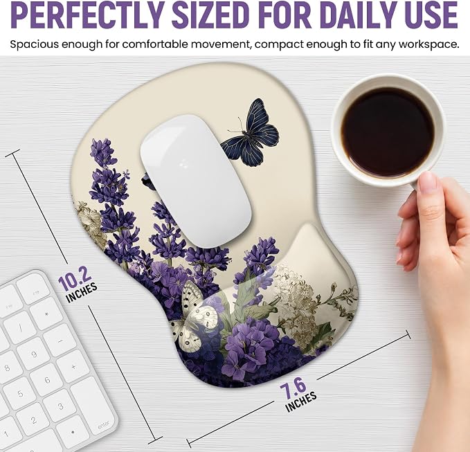 Ergonomic Mouse Pad with Wrist Rest, Gel Wrist Support, Lilac | 10.2 x 7.6 in Mouse Pad with Smooth Fabric Surface and Non-Slip Rubber Base for Office, Home, Study, and Gaming