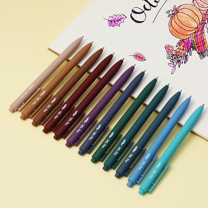 Mr. Pen- Retractable Gel Pens, 12 Pack, Dark Vintage Ink, Fine Point 0.7mm | Fast Dry, Smooth Writing, Cute Pens for Drawing, Writing Planner and School Supplies