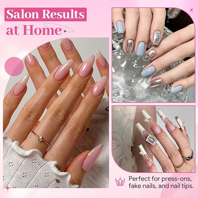 Strong Nail Glue for Press On Nails, Waterproof Brush On Nail Bond Adhesive, Safe Non-Toxic Formula, No UV Light Needed Fast Drying Long Lasting Super Hold for Acrylic Fake Nail Tips, 20ml/0.67fz