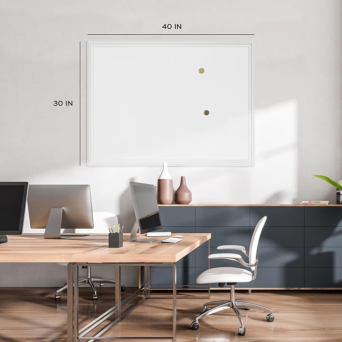 U Brands Farmhouse Magnetic Dry Erase Board White Board, 40" x 30", White Wood Style Frame, Includes 2 Magnets