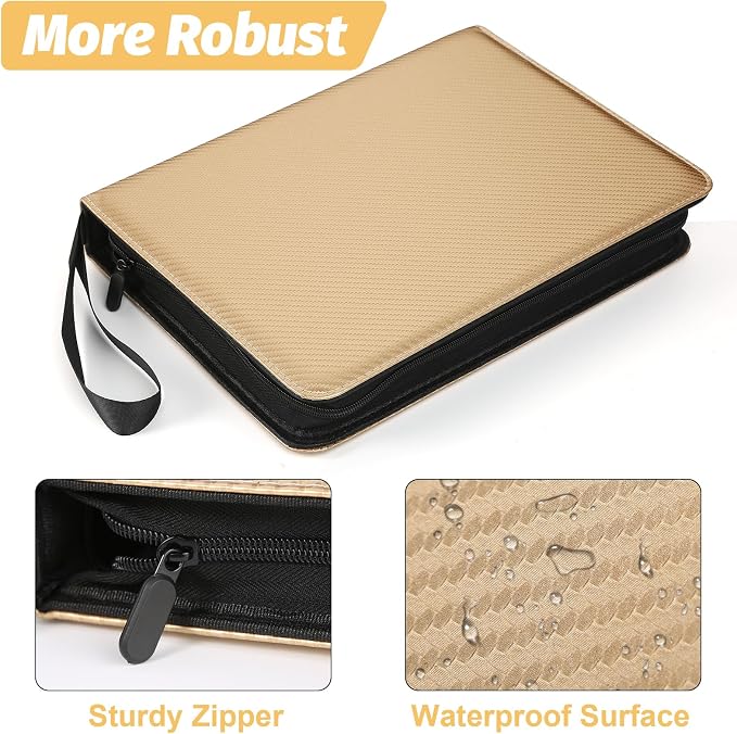 GERMUN 3 Ring 9 Pocket Zipper Card Binder, 720 Double Sided Standard PU Trading Card Album Folder for TCG & Sports Cards, Not Fit Top Loaders (Gold)