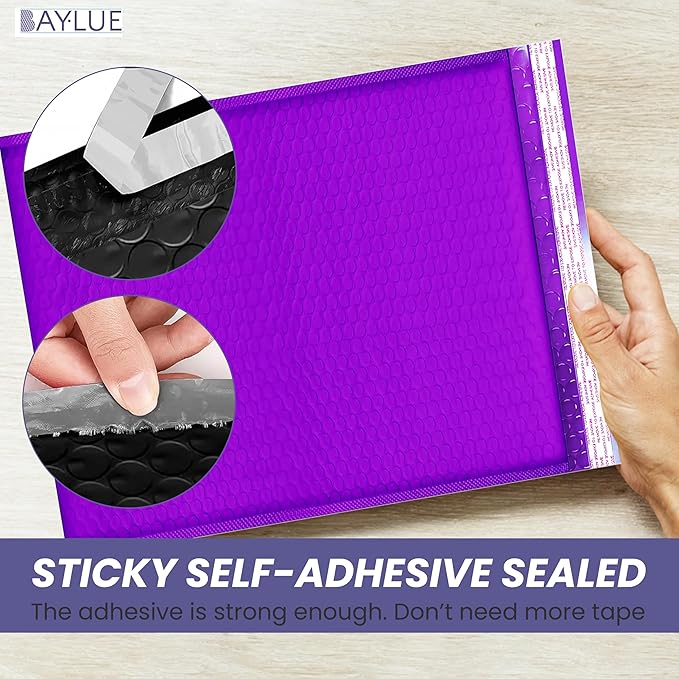 Purple 10x13 Inch Poly Bubble Mailers |Self Seal Padded Envelopes for Thick books | Air Cushioned Bubble Mailer | Usable Size 9.5x13 | Waterproof Lightweight Mailing Shipping Bags | 100 Pack Bulk