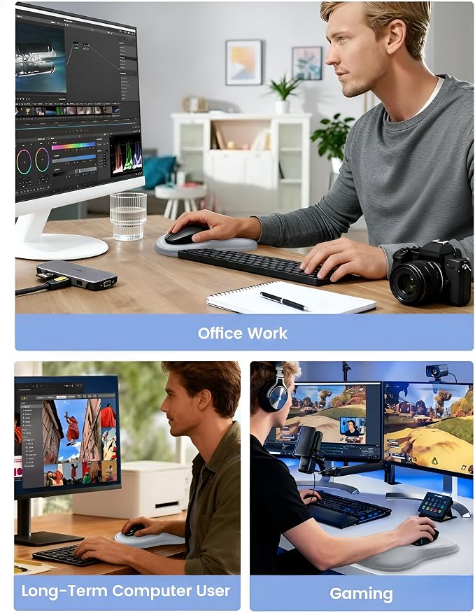 Meatanty Mouse Pad with Wrist Rest, Ergonomic Mouse Wrist Support, Desk Mouse Mat Computer Accessories, Soft Memory Foam Palm Hand Pain Relief, Non-Slip Laptop Cushion, Office Home Gaming School-Gray