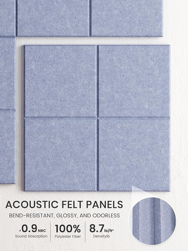 Bumusty 36" x 24" Large Cork Board Alternative, Soft Periwinkle | 6-Pack Felt Bulletin Board Tiles, 60 Adhesive Tabs, 30 Pushpins, Home, Office, Classroom, Vision Board
