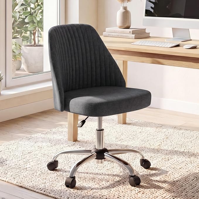 DUMOS Comfy Office Desk Chair, Armless Computer Vanity Chair | Height Adjustable, 360° Rolling Swivel Task with Wheels, Wide Seat Home Bedroom, Student, Adults, Gunmetal Gray