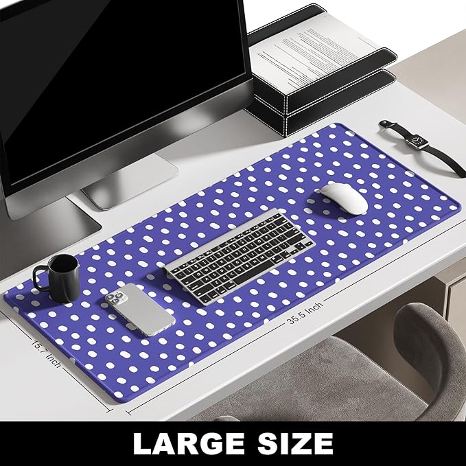 BOSOBO Large Mouse Pad, Desk Pad, XXL XL Extended Gaming Mouse Pad, Desk Mat for Office & Home, Long Keyboard Mat, Huge Mouse Pad, Desktop Full Cover 35.5 x 15.7 Inches, Minimalist Purple Polka Dots