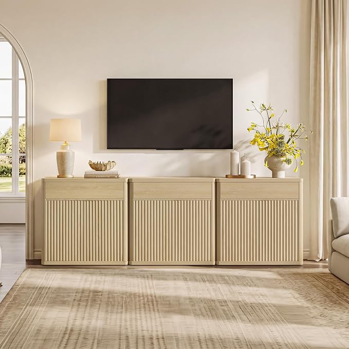 SICOTAS Buffet Cabinet with Storage - Accent Fluted Storage Cabinet with 2 Doors & 1 Drawer 34.6" Wide Modern Sideboard Credenza Large Buffet Table for Living Room Kitchen Dining Room Entryway Office