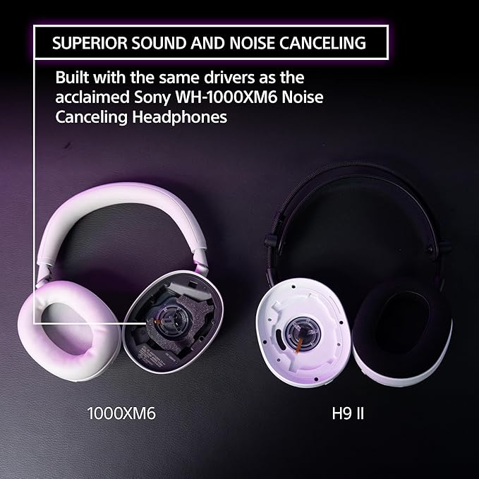 Sony INZONE H9 II Wireless Noise Canceling Gaming Headset, WH-1000XM6 Drivers, Lightweight, Detachable Cardoid AI Mic, 2.4GHz and Bluetooth, Soft Case, for PC, PS5, Switch, and Mobile, White