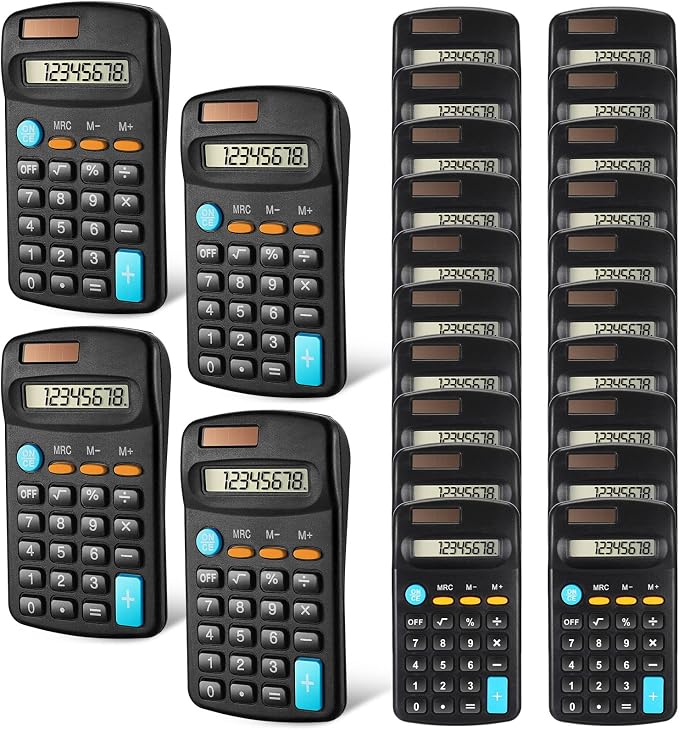 Flutesan 24 Pack Small Pocket Calculators Bulk for Students School,Black | Pocket size mini design, solar & battery dual powered, school classroom office home use
