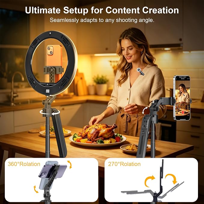 Content Creator Essentials Vlogging Kit for iPhone with Wireless Mic | 71" Phone Tripod Stand with 10'' Ring Light, Selfie Stick Cell Phone Video Recording for TikTok YouTube Starter Kit