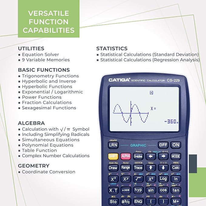 CATIGA Scientific Calculators with Graphic Functions, Graphing Calculators with Multiple Modes, Scientific Calculators for Students, High School or College Courses, Calculadora Cientifica, CS-229