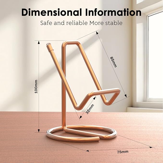 Metal Cell Phone Stand for Desk, Cute One-Piece Phone Holder, Stable Desktop Display Dock for iPhone, iPad, Samsung, Tablets & All Mobile Phones, Rose Gold - 2