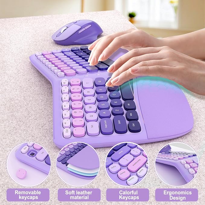 Ergonomic Wireless Keyboard Mouse, Mechanical Gaming Set with Wrist Rest | Compatible With All windows and Type C Computer,With OTG & Long Clean Bruch,Ideal for PC, Home, Office and College