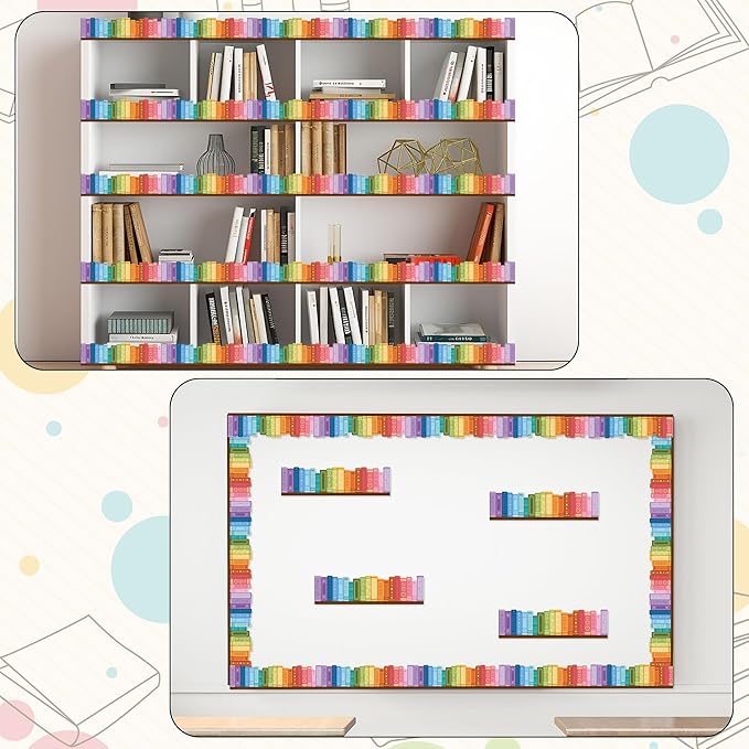 BeYumi Colorful Bookshelf Border Trim - 65ft Back to School Books Rolled Border Trim Bookshelf Bulletin Board Set Library Classroom Office Chalkboard Kindergarten Elementary Home Wall Party Decoration
