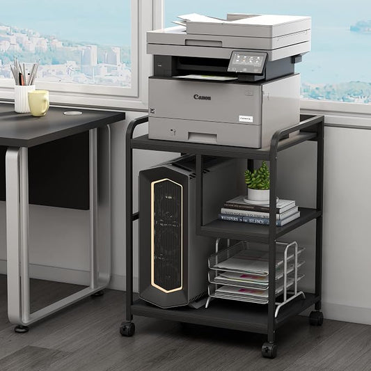 Fannova Printer Stand with Storage Shelf for PC Computer Tower CPU Shredder | Table for 22"x18" Large Printer, Rolling Printer Cart with Wheels for Home Office Organization, Black Color
