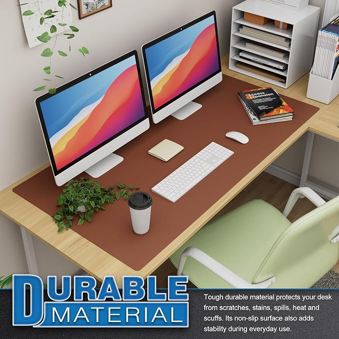 K KNODEL Extra Large Desk Mat, Leather Mouse Pad (47.2"x23.6", Brown) | Desk Pad, Keyboard Pad, Computer and Laptop Mat, Desktop Protector and Cover, Writing Pad and Blotter for Home Office