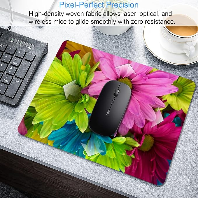 Watercolor Flower Mouse Pad, 9.5"x7.9" Non-Slip Laptop Mousepad | Personalized printed square mousepad with flowers. Clean-cut flush edges & premium smooth cloth for gaming or office.
