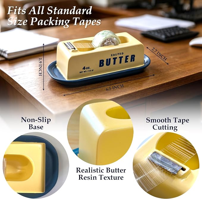 Resin Butter Shaped Funny Tape Dispenser, Novelty Packing Tape Dispenser | YOUERDA; Desk Fits Standard Tapes, Fun Office Home School Supplies, Teens & Students Cute Stationery Gift
